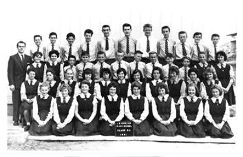 front l-r: Margaret Broom, ??, Christine Williams, ??, Dianne McNulty, ??, Beverley Seach, Barbara ?
2nd l-r: ??, Margaret Morgan, Lynette Abery, ??, Margaret White, Megan Evans, Nerida McMenemy, ??, Janice Fell, Brenda Hoy, Carol Alley
3rd l-r: Mr W Knoller, Joy Hollier, Winsome Carter, ??, ??, ? Morgan, ?? Wayne Morris, John Grieve, John Blunden, ??, Helen Rice, ??
back l-r: David Lindsey, ??, ??, ??, John Sandgren, James Sharman, Keith Maddison, Colin See, R Hoppe, Brian Harrison, ??