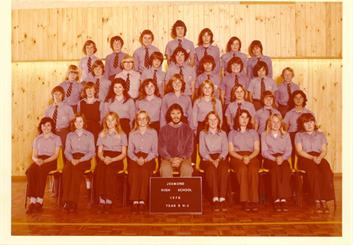 Front l-r: Lisa Phipps, Keryn Searle, Leanne Laird, Carmen Cornish, Mr David Brown (English), Kay Fullick, Penny Huggup, Christine Hardy, Cheryl Knight
2nd l-r: Scott Barnes, Trudie McGeachie, Elizabeth Hardes, Cathy McInerney, Michelle Sault, Kim Paras, Geoffrey King, Murray Heath, Lily Glavincevski
3rd l-r: Kevin Barber, Tony Hogg, Darren Downing, Kevin Teal, Tony Mason, Craig Freedman, Tony Thomas, ??, Glen Stewart
Back l-r: Richard Snedden (?), Norman Hall, David Humphries, Mark O'Keefe, Carl Talbot, Kerry Turnbull, John Hurst